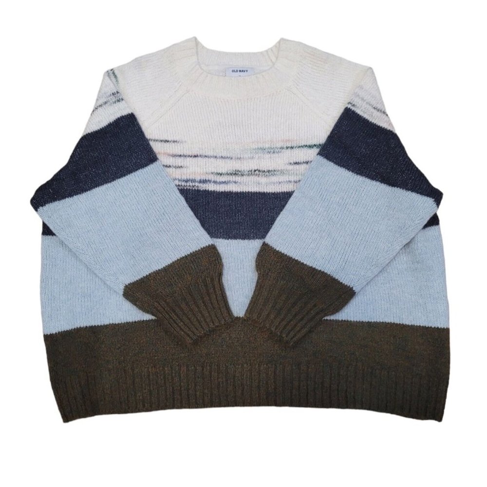 Old Navy Sweater Womens Size XXL Cozy Crew Neck Cool Colorblock Wool Blend NWOT